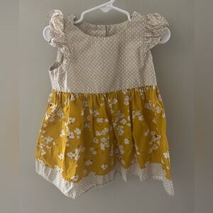 Ricrac & Ruffles Floral Kids Dress Polka Dot yellow and Beige Size 4T